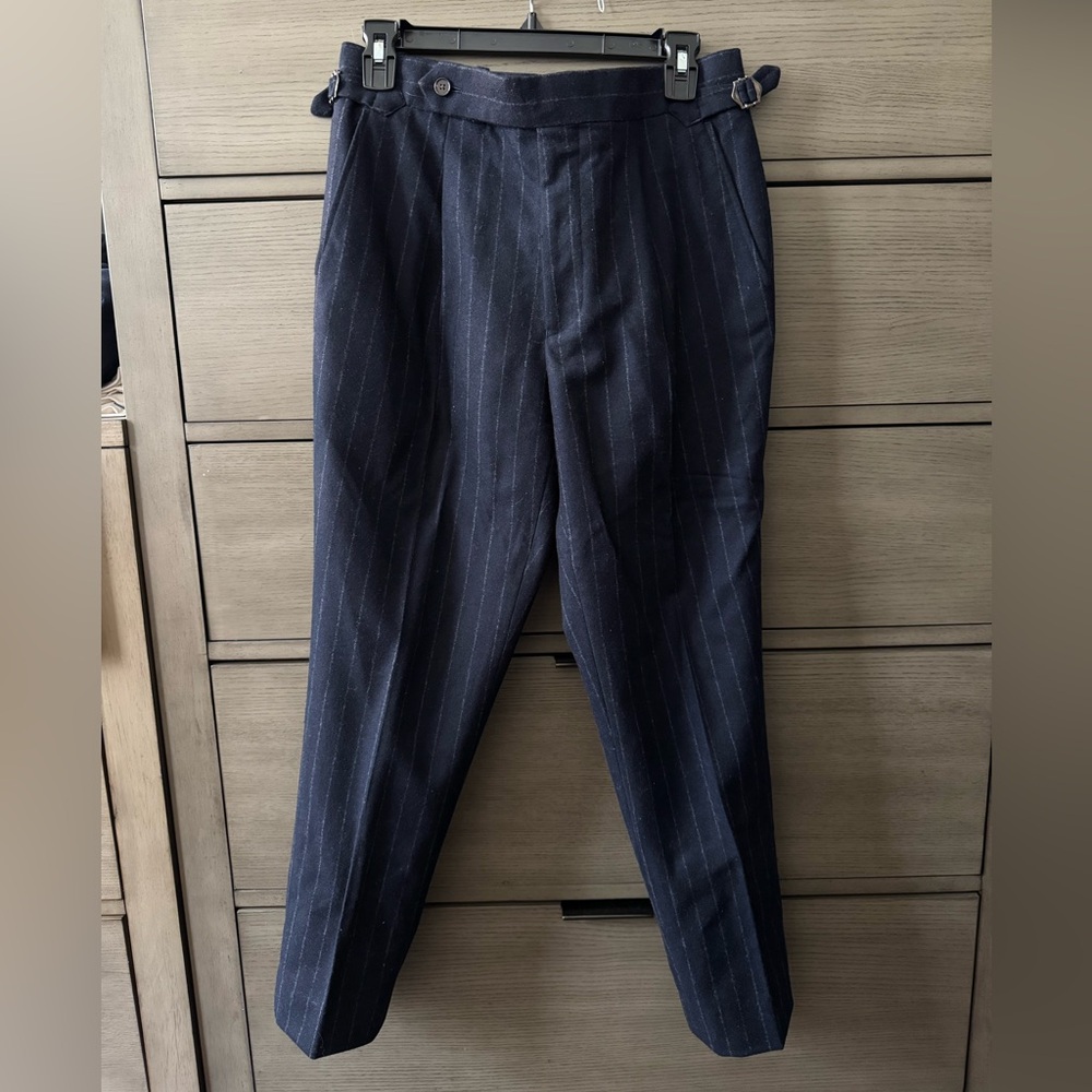Spier Mackay Navy Flannel Chalk Stripe Trousers *TAILORED*